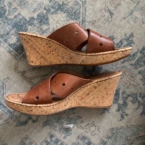 Born Tan Leather Wedge Sandals